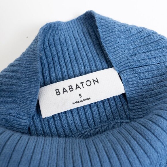 Aritzia Babaton Compose Sleeveless Dress Blue Midi Mock Neck Ribbed Knit Small - Picture 4 of 10